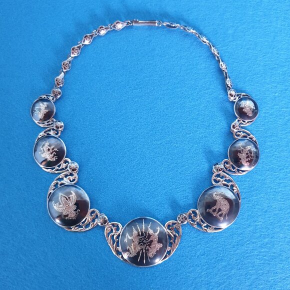 1940s Magnificent Siam Nakon Sterling 930 Silver Black Enamel Statement Necklace - Picture 3 of 17